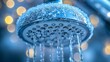 © Dmitry - Water trickles from an icy shower head, creating a tranquil atmosphere enhanced by warm glowing lights around