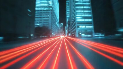 Wall Mural - Futuristic night city street with light trails moving fast