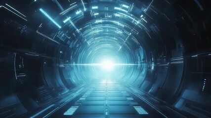 Wall Mural - Futuristic technology tunnel glowing light advancing into cyberspace