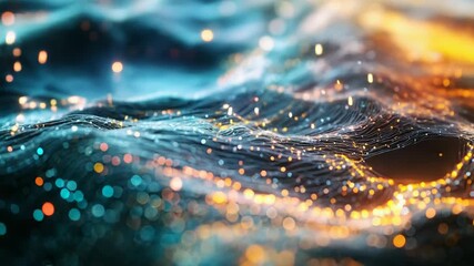 Wall Mural - Digital data network connecting waves of particles