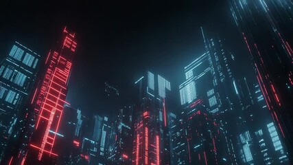 Wall Mural - Cyberpunk urban landscape with glowing red and blue lights