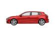 © Sarah - Isolated five-door compact hatchback car with a red paint job, side angle view