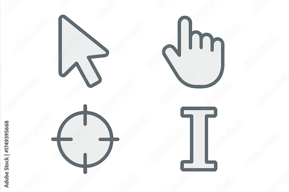 Common computer mouse cursors: arrow pointer, clicking hand, crosshair ...