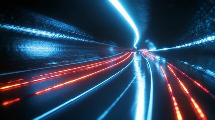 Wall Mural - Speeding through a futuristic tunnel with light trails