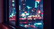 © val_webart - Night cityscape view through a rain-splattered window