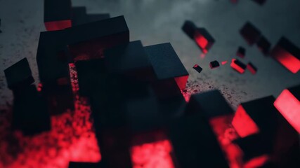 Wall Mural - Abstract exploding dark cubes scattering red light