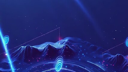 Wall Mural - Digital landscape with glowing data transmission points