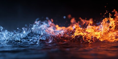 Wall Mural - Fiery clash of flames and icy waves creating an intense visual display of fire versus ice in a vibrant abstract concept