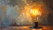 © Vakoy - A glowing lightbulb is positioned in the foreground, illuminating a textured, abstract background with various colors