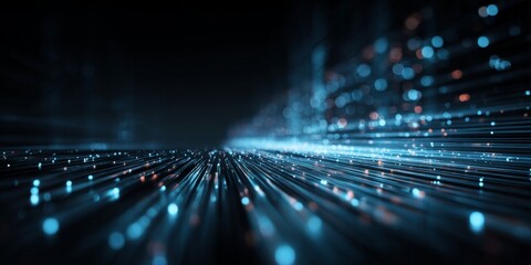Wall Mural - Futuristic Abstract Digital Technology Background with Glowing Lines and Data Streams in Dark Space