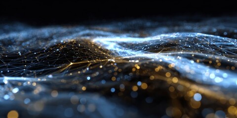 Wall Mural - Dynamic Digital Landscape with Glowing Light Beam, Futuristic Network Connections and Abstract Data Visualization