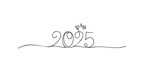 Naklejka na meble Elegant brush stroke calligraphy numbers year 2025 with flourish