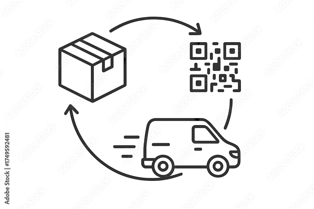 Package delivery tracking cycle with QR code and cargo van icon Stock ...