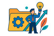 © Alan - Business professional with lightbulb near folder showing gear and upward trend
