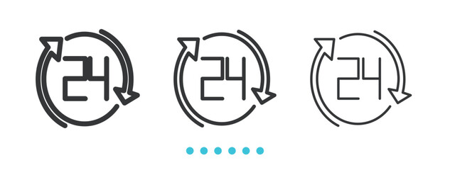 24 Hour Clock and Around Icon. Thin line icon vector
