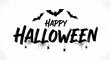 © PhotoArtHub - Black brush-stroke 'Happy Halloween' text with bats and spiders, ideal for Halloween greeting cards, banners, or social media posts