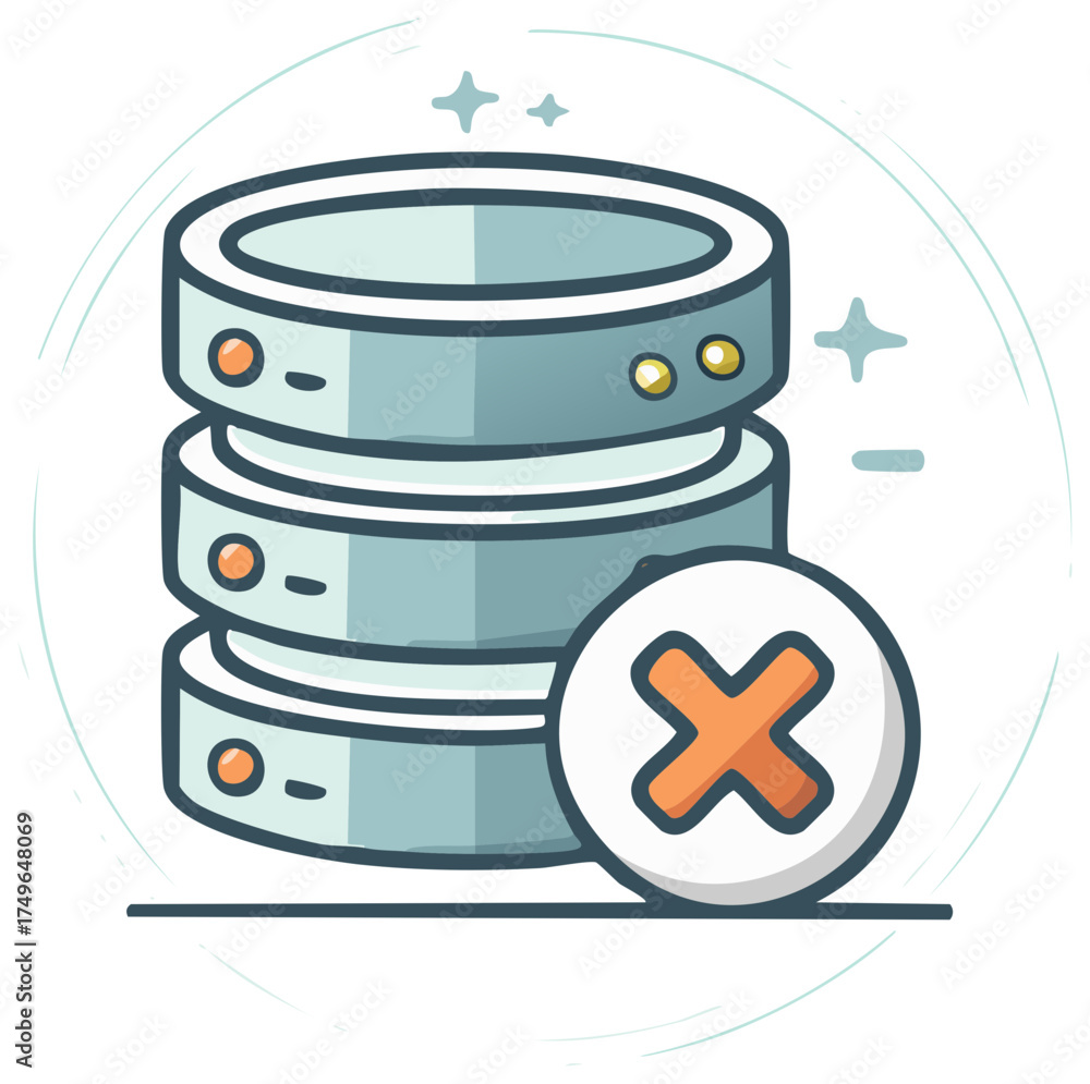 Stylized stack of data storage drives with X symbol representing an ...