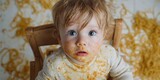 Toddler making mess eating spaghetti pasta fun