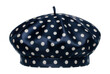 © OMD - Navy and white polka dot silk beret with a subtle sheen.