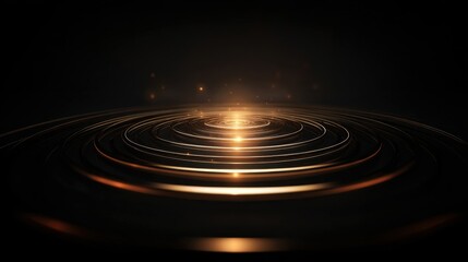 Wall Mural - Abstract background featuring concentric circles with glowing lines in a dark space, creating an illusion of depth and elegance in a minimalist design