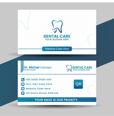Modern dental care business card isolated on white background template design layout
