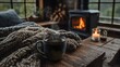 © Herry - Enjoy steaming coffee by a cozy fireplace with a flickering candle and soft blanket on a rainy day getaway, perfect for relaxation and comfort
