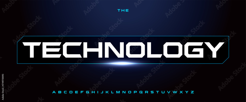 Technology geometric alphabet, extended sans serif letters, bold techno ...