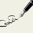 © DeStock - Vector art of fountain pen writing a signature on paper background