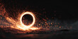 © Bezvershenko - Burning steel wool fire circle on ground with glowing sparks and smoke creative long exposure light painting fiery background - AI generated