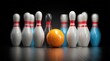 © Hay - Bowling pins and ball on a reflective surface.