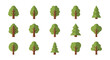 © Afjol - A collection of stylized pixel art trees in various shapes and sizes.