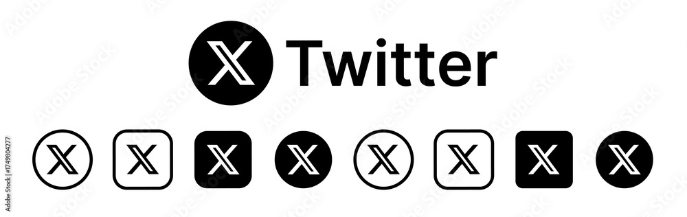 Twitter X logo icon vector set 2025. Square, Round, Circle, outline ...
