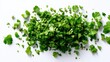 © ART BY SAUDA - Freshly chopped green parsley herb sprinkled on white surface overhead view close-up