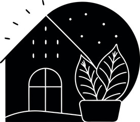 Wall Mural - house and window vector illustration with plants and floral decoration