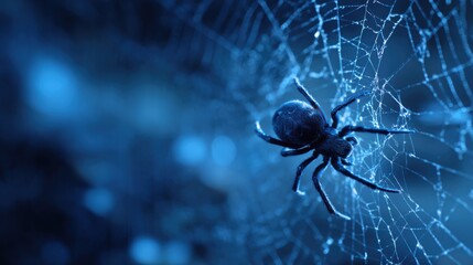 spider on web in blue light