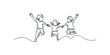 © Maestro - Three children holding hands and jumping joyfully