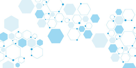Science network pattern blue Hexagonal abstract background. Big Data Visualization structure elements . Health care and science medical pattern innovation. Template design with concept Dots and lines.