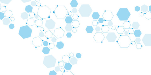 Science network pattern blue Hexagonal abstract background. Big Data Visualization structure elements . Health care and science medical pattern innovation. Template design with concept Dots and lines.
