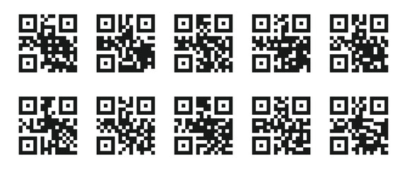 QR code scanning icon vector illustration on white background. QR code icon. Fake template of quick response matrix barcode in square grid. Mobile phone camera readable digital label isolated on white