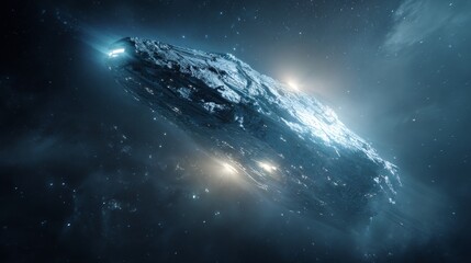 Wall Mural - comet shaped like an alien ship in space with bright lights