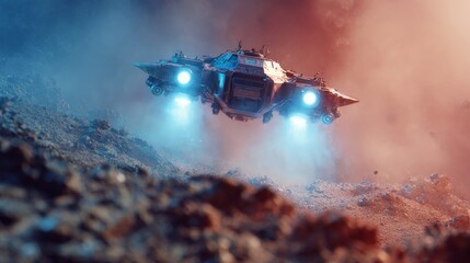 Wall Mural - ship arriving on Mars