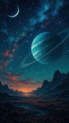 Wall Mural - Majestic cosmic landscape with planets.