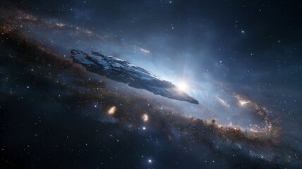 Wall Mural - ship-shaped comet in space with bright lights
