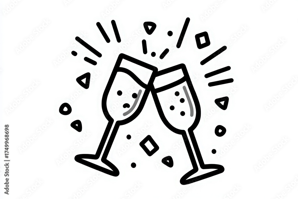 Two glasses are clinking together, creating a festive atmosphere filled with confetti and excitement. This scene captures a moment of celebration and joy, perfect for any special occasion.