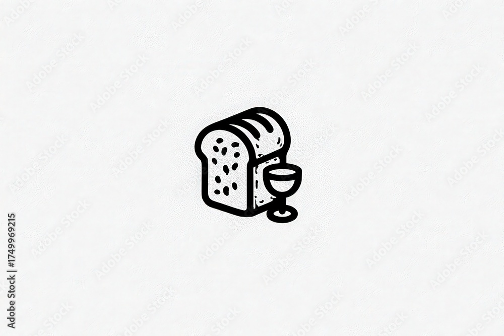 This digital design features a slice of bread beside a glass. The simple illustration highlights the blend of food and drink in a creative manner, perfect for culinary themes.