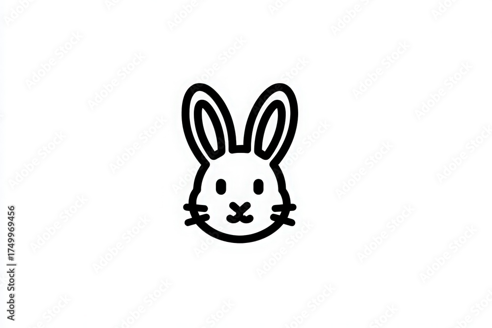A minimalistic drawing showcases a rabbit head with prominent ears and a cute expression. The artwork features bold outlines, emphasizing the rabbits playful nature.