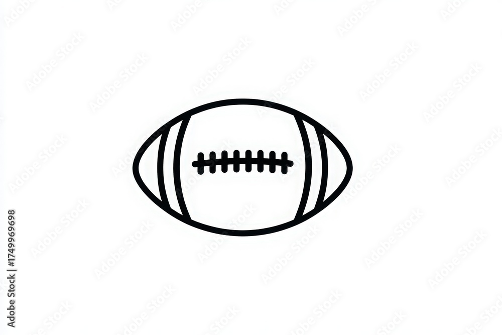 A black and white outline of a football sits against a plain background. The minimalistic design highlights the shape and stitching details, making it ideal for sports-themed projects or graphics.
