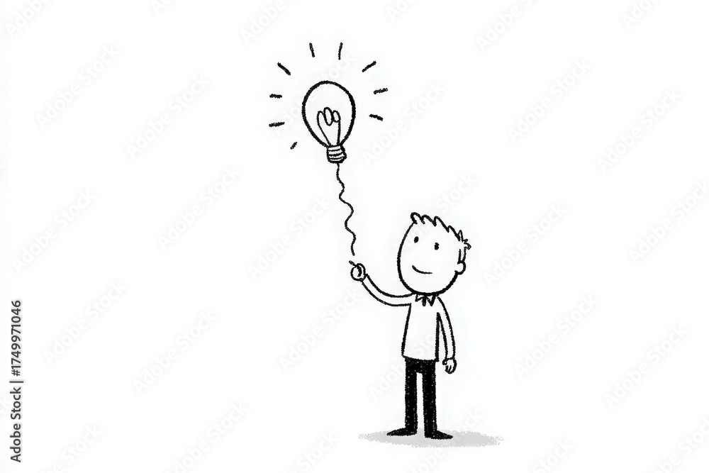 A cheerful boy stands holding a balloon shaped like a light bulb, symbolizing creativity and inspiration. The boys smile reflects excitement, showcasing a moment of imaginative thought.