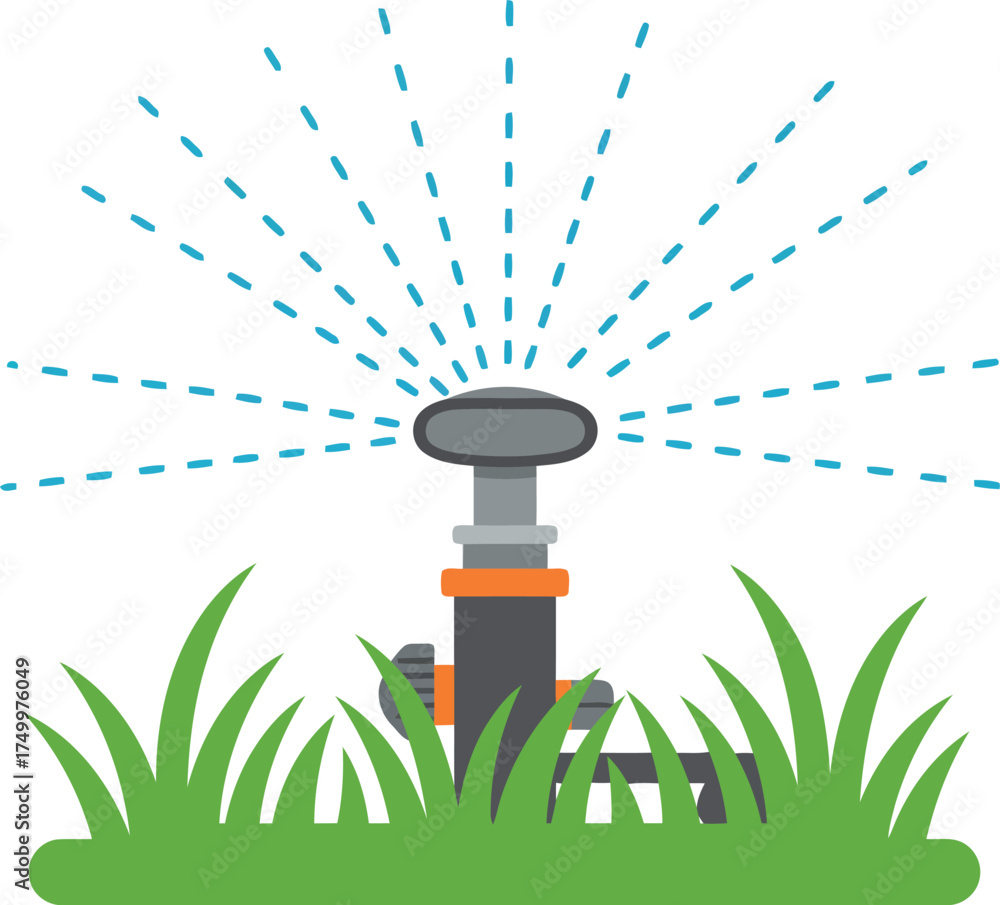 Garden sprinkler watering lawn green grass summer outdoors vector Stock ...