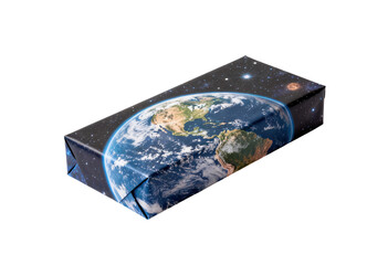 Wall Mural - Earth-themed Wrapped Gift Isolated on White Background - Celebration and Giving